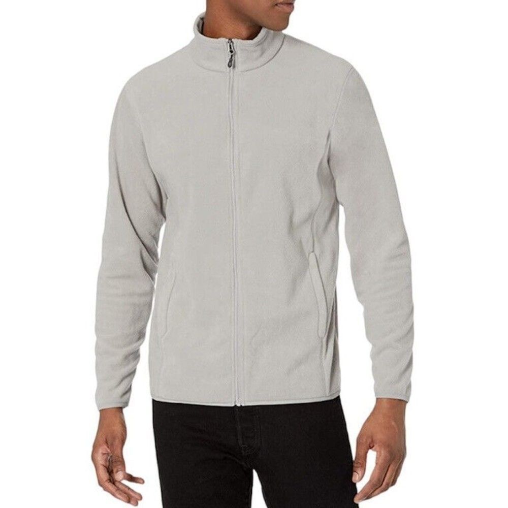 Men Full Zip Polar Fleece Sweater Jacket Gray Size 2XL
